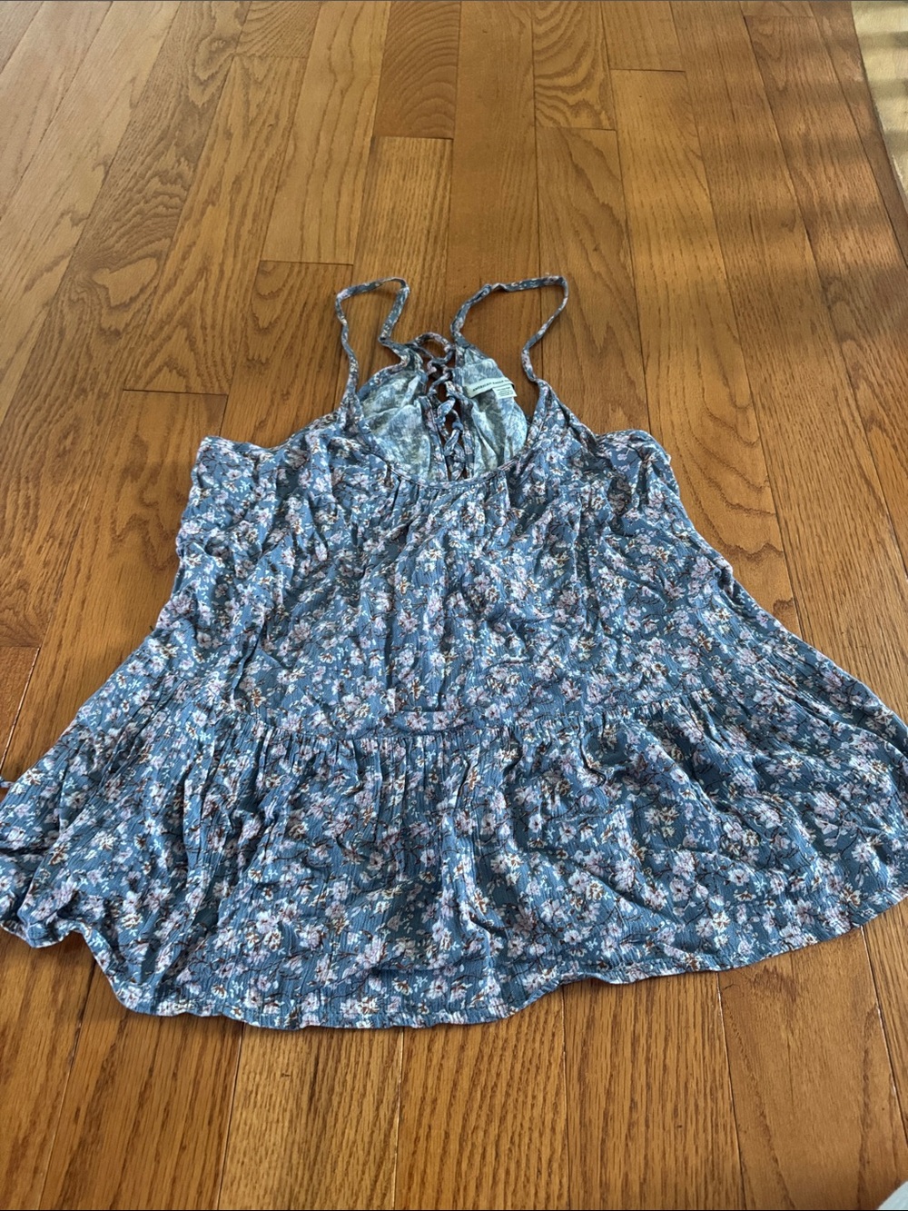 American Eagle Outfitters Blue Floral Lace-Up Cami